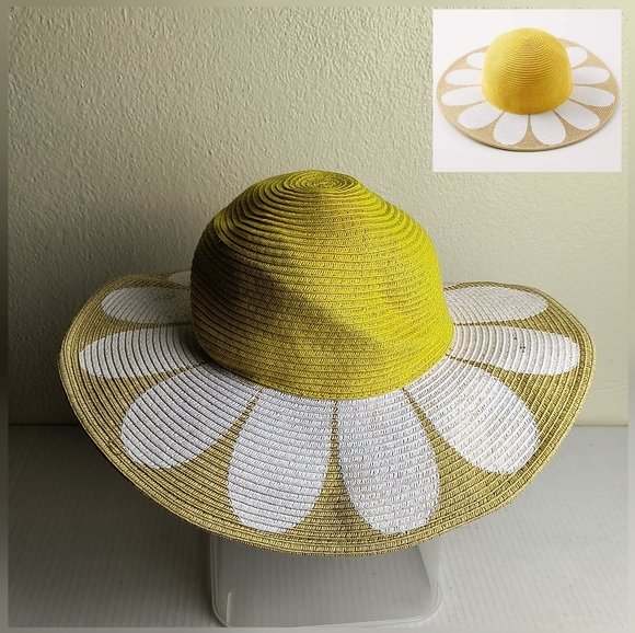 San Diego Hat Company Accessories - San Diego Hat Company Yellow and White Daisy Sun Paper Straw Hat Kids 5-7